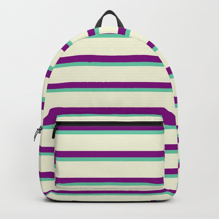 Aquamarine, Beige & Purple Colored Lined Pattern Backpack