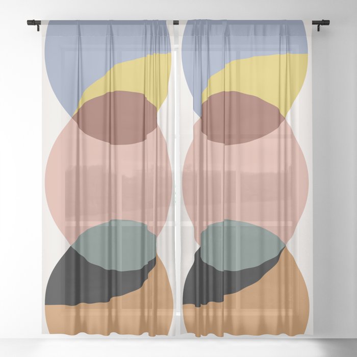 Geometric Harmony - Vintage Rainbow Colors Sheer Curtain
