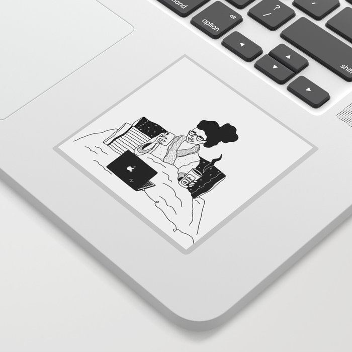 girl working from bed Sticker