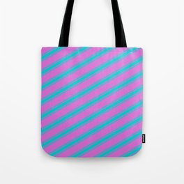 [ Thumbnail: Orchid & Dark Turquoise Colored Lined/Striped Pattern Tote Bag ]