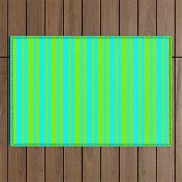 [ Thumbnail: Cyan and Green Colored Lined Pattern Outdoor Rug ]