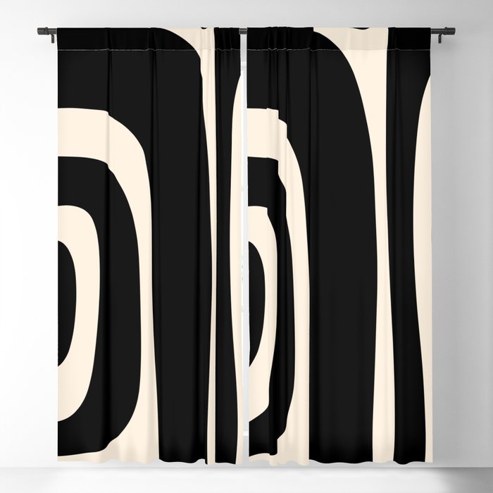 Tiki Minimalist Mid-Century Modern Abstract Pattern Black and Almond Cream Blackout Curtain