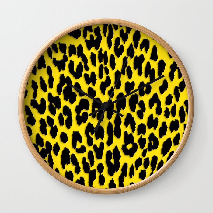 Bright Yellow & Black Leopard Print Wall Clock