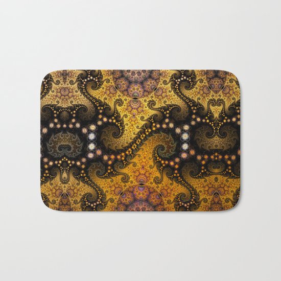 Golden dragon spirals and circles, fractal art Bath Mat