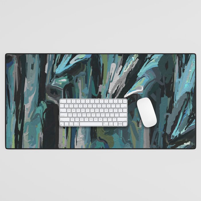 Turquoise, Teal, and Olive Green Impasto Art Desk Mat
