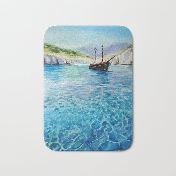Shinning Ocean - Watercolor Landscape Art Bath Mat