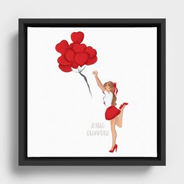Girl With Red Ballons Framed Canvas