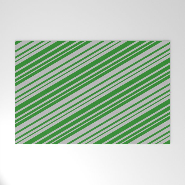 Forest Green & Grey Colored Stripes Pattern Welcome Mat