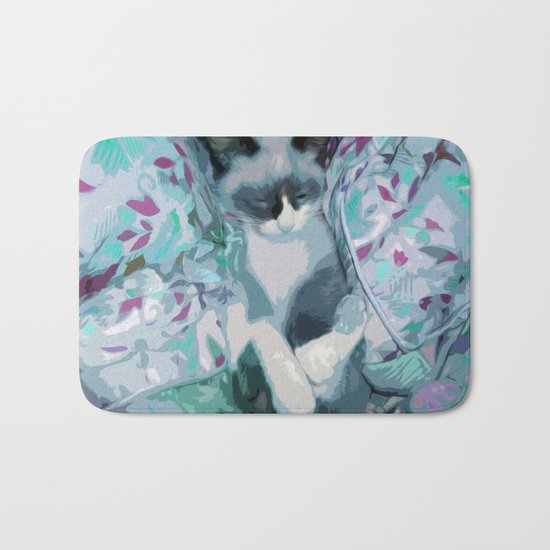 Nestled Kitten in Comforter Cloud Bath Mat