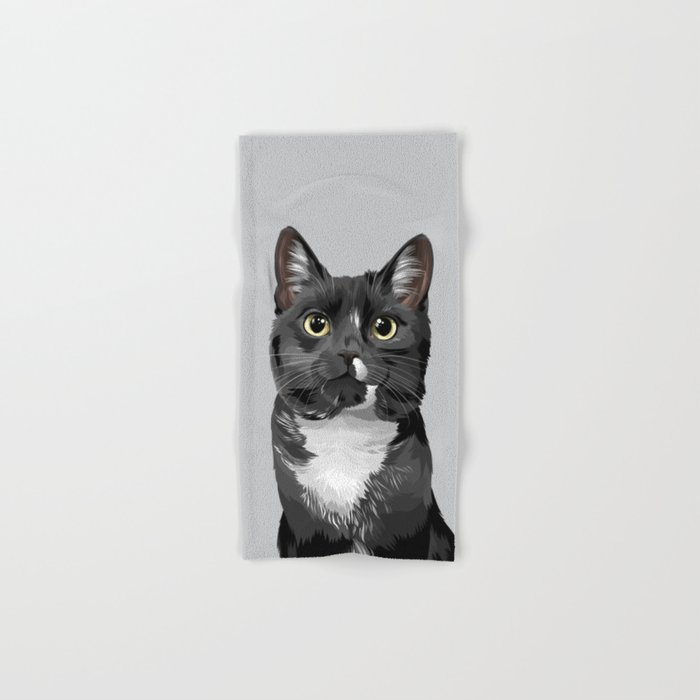 Tuxedo Cat Portrait Hand & Bath Towel