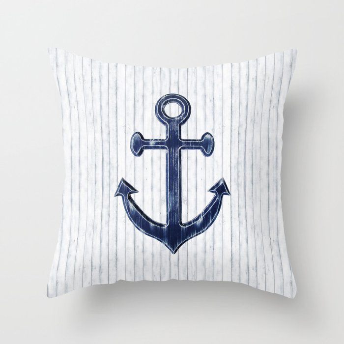 Rustic Anchor in navy blue Throw Pillow