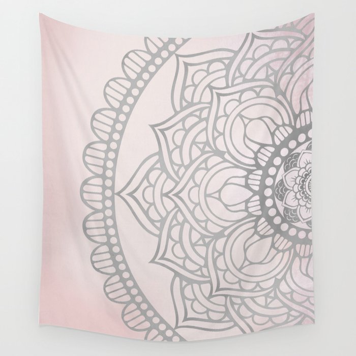 Pink Gray Mandala Wall Tapestry