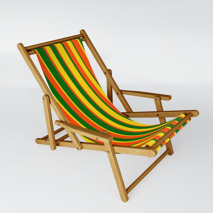 Dark Green, Yellow, and Red Colored Stripes Pattern Sling Chair