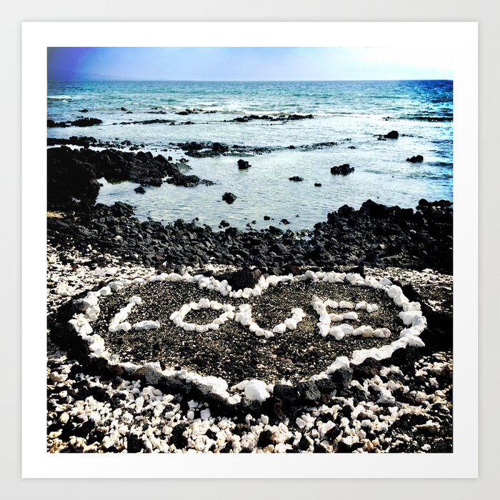Hawaii Black Sand Beach & Coral “Love” Heart Photo Art Print