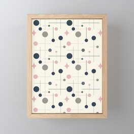 Mid Century Modern Abstract Retro Vintage Style Navy Blue, Blush Pink and Grey Framed Mini Art Print