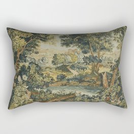 Antique 18th Century Verdure French Aubusson Tapestry Rectangular Pillow