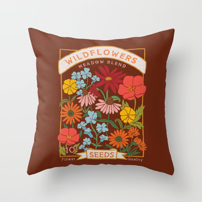 Wildflowers Seed Packet  Throw Pillow