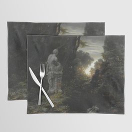 Vintage artwork with statue in forest Placemat
