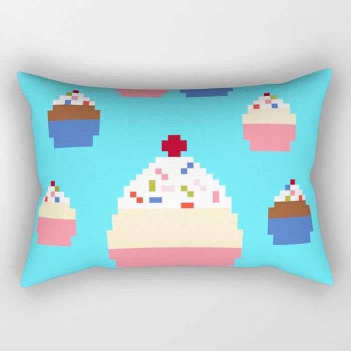 Pixel Cupcakes (Blue) Rectangular Pillow