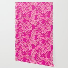 Watercolor Fern Pattern - Cream on Pink Wallpaper
