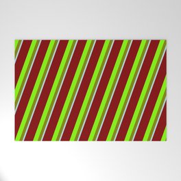 [ Thumbnail: Maroon, Chartreuse, Green & Powder Blue Colored Striped/Lined Pattern Welcome Mat ]