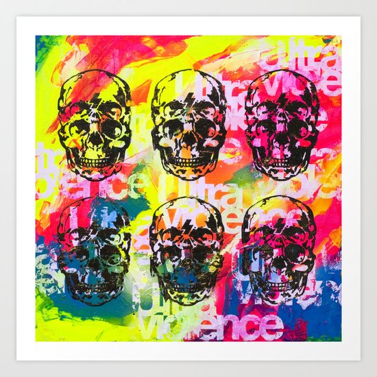 Ultraviolence 4i skull - mixed media on canvas Art Print