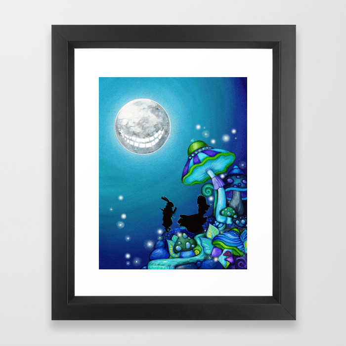 Alice In Wonderland And Cheshire Cat Framed Art Print By