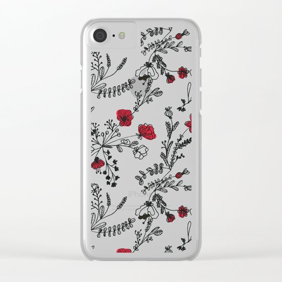 Red Flower Pattern Clear iPhone Case