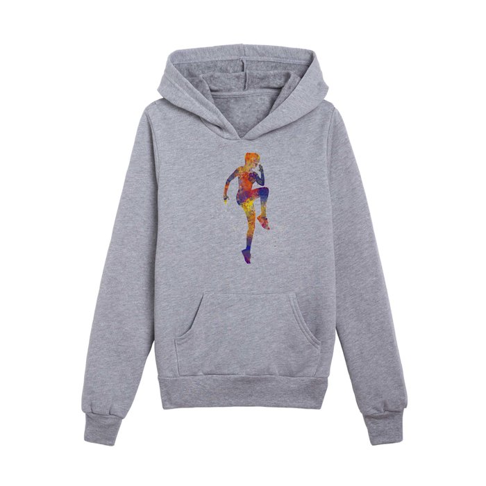 Young man practices Fitness in watercolor Kids Pullover Hoodie