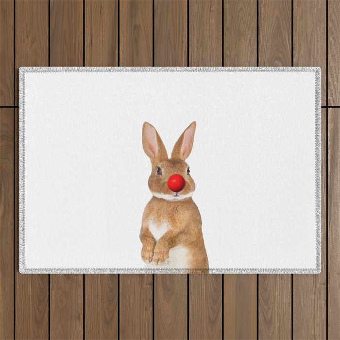 Bunny with red Clown Nose Outdoor Rug