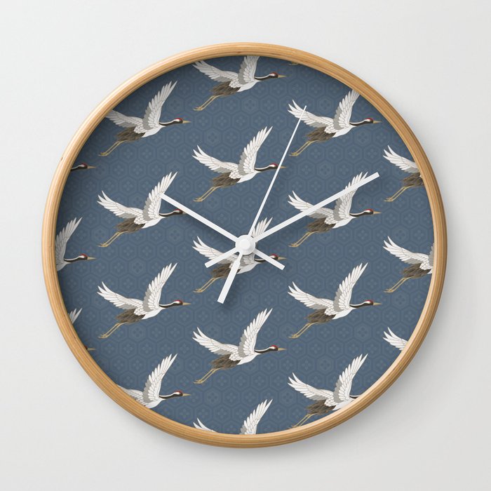 Spring Blue Flying Cranes Wall Clock