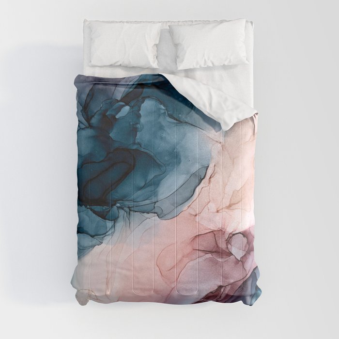 Pastel Plum, Deep Blue, Blush and Gold Abstract Painting Comforter by ...