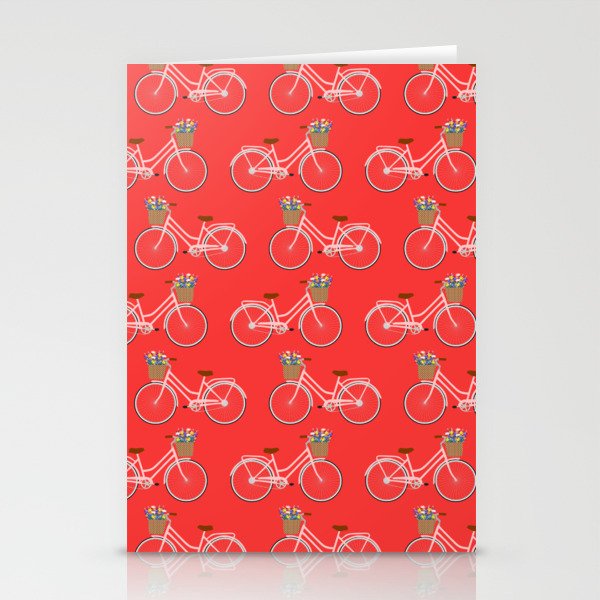 Bicycle with flower basket on red Stationery Cards