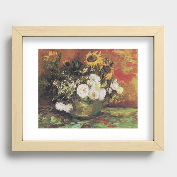 Bowl With Sunflowers Roses And Other Flowers Recessed Framed Print