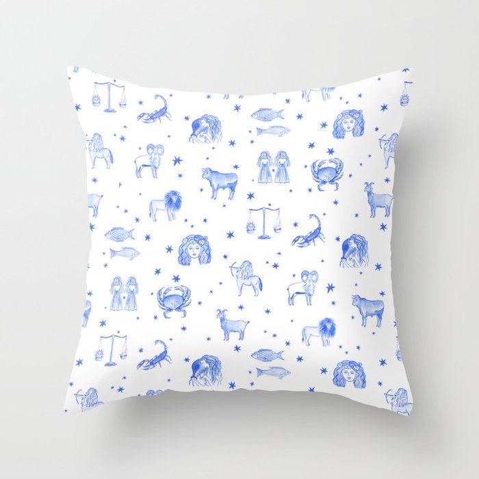 Blue Zodiac Throw Pillow