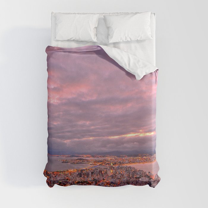 Brazil Photography - Beautiful Pink Sunset Over The Brazilian City  Duvet Cover