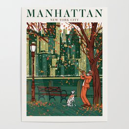 Manhattan New York City Travel Poster with Dalmatian Poster