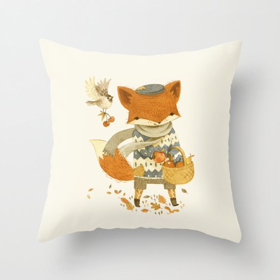 Fritz the Fruit-Foraging Fox Throw Pillow