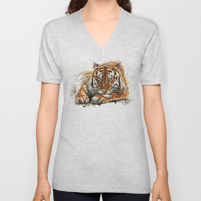 Tiger watercolor V Neck T Shirt