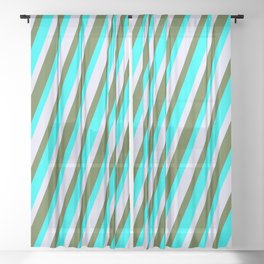 [ Thumbnail: Lavender, Dark Olive Green, and Cyan Colored Lines Pattern Sheer Curtain ]
