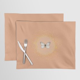 Hand-Drawn Butterfly and Gold Circle Frame on Pastel Orange Placemat
