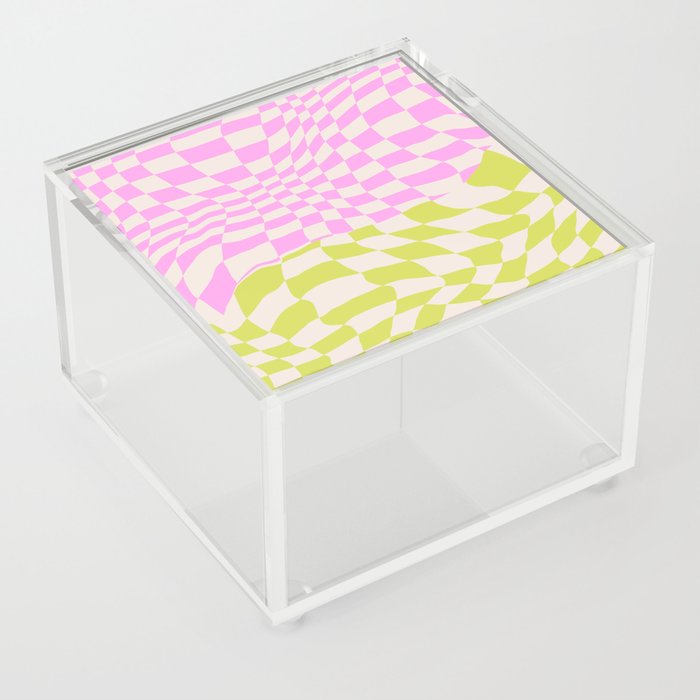 Psychedelic checker: Acid lime and pink Acrylic Box
