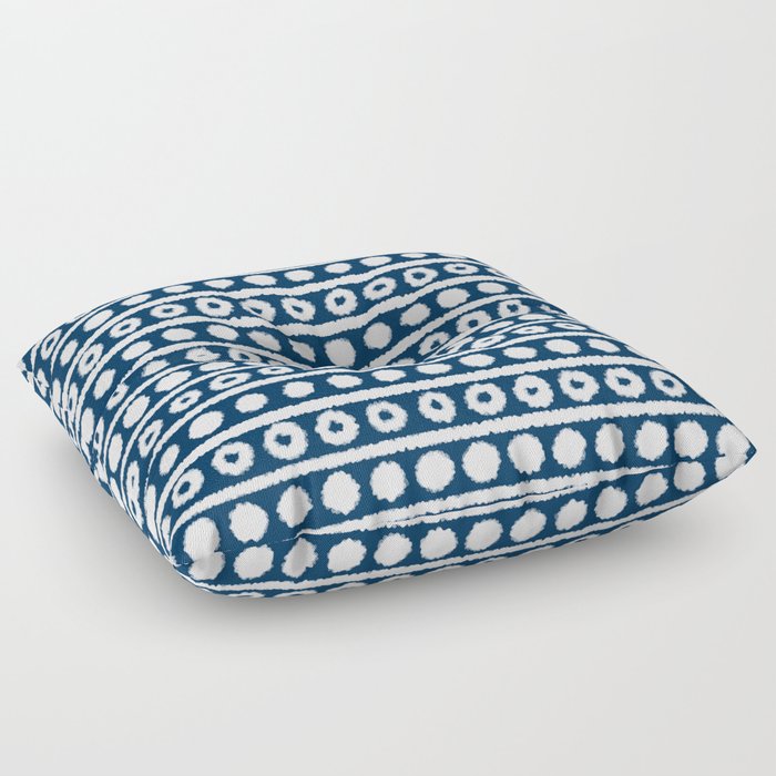 Hand Drawn Navy and White Geometric Circles, Dots and Lines Floor Pillow
