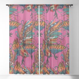 rooster ink pink Sheer Curtain