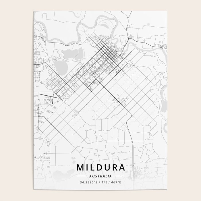 Mildura, Australia Light Map Poster by Designer Map Art Society6