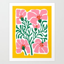 Pink Lilies on Yellow Background  Art Print