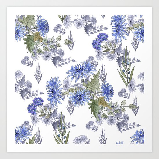 Watercolor floral pattern . 12 Art Print