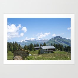 Snow coverd peaks - mountain view of the Mont Blanc, France - Summer travel photography Art Print