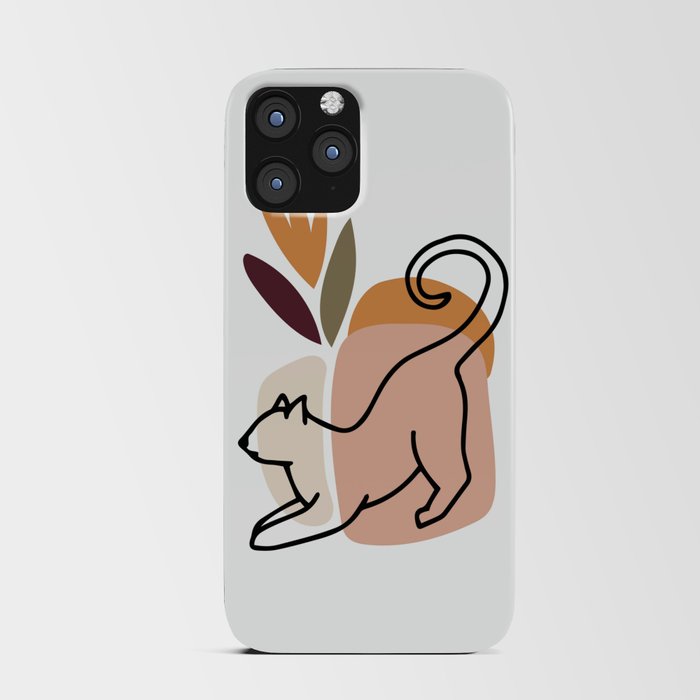 Stretching Cat One Line Art, Abstract Modern Boho Design iPhone Card Case