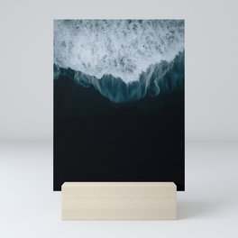 Minimalist moody icelandic Black Sand beach and splashing wave Mini Art Print